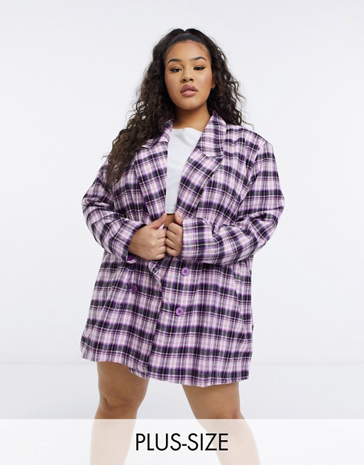 Heartbreak Plus button through tailored mini skirt in pink and black check