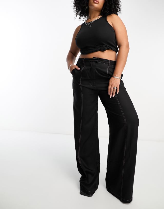 Heartbreak Plus fit and flare pants with contrast stitch in black