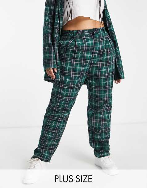 Heartbreak Plus - Geruite smaltoelopende pantalon in groen - view 1