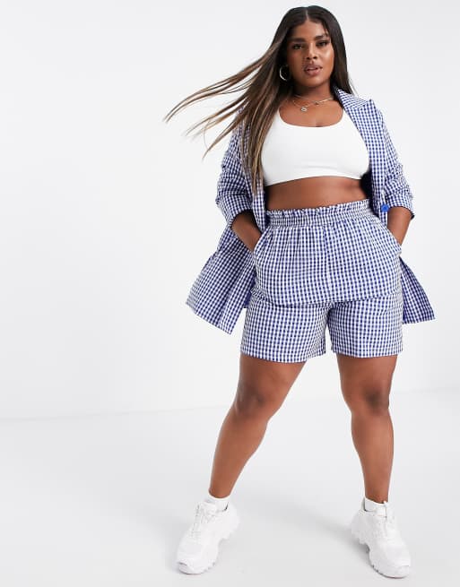 Heartbreak Plus Gingham High Waisted Shorts Co Ord In Cobalt Asos