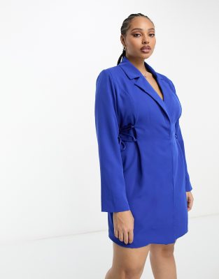 Heartbreak Plus lace up side blazer dress in cobalt blue - ASOS Price Checker