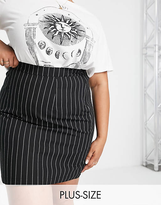 Heartbreak Plus mix and match tailored mini skirt co-ord in black pinstripe