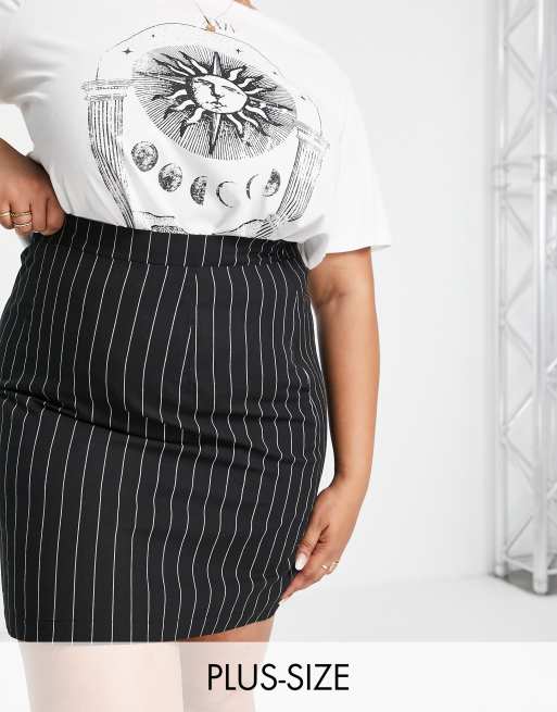 Plus size black and white striped mini clearance skirt