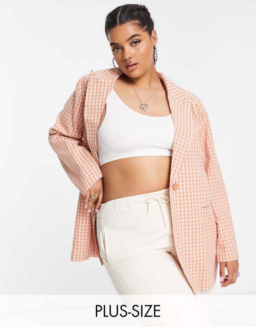 Heartbreak Plus oversized blazer co-ord in peach gingham