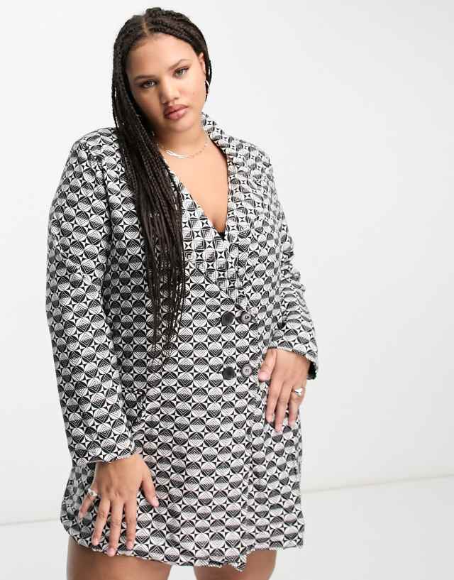 Heartbreak Plus oversized blazer dress in monochrome checkerboard