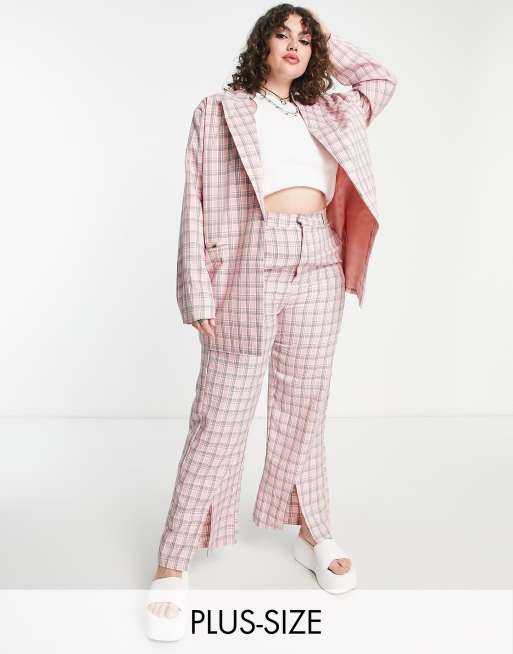 Heartbreak Plus oversized blazer in pink check (part of a set)