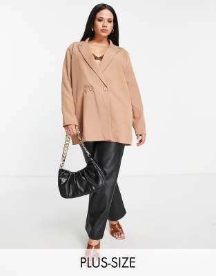 Heartbreak Plus oversized double breasted blazer in camel