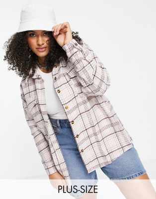 Missguided Petite Oversized Shacket In Pink Check-multi ModeSens