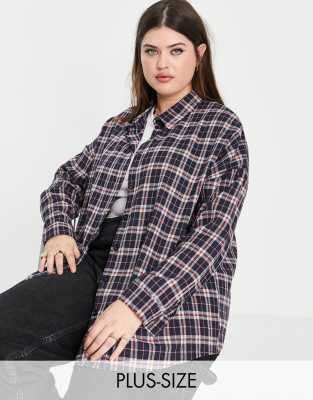 Heartbreak Plus oversized shirt in navy check