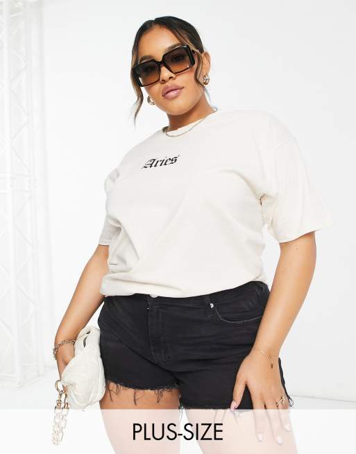 Heartbreak Plus oversized t-shirt with aries star sign in beige