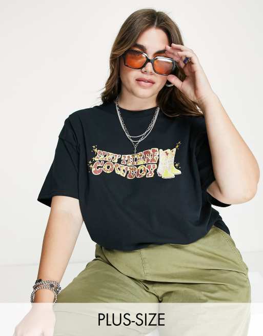 Heartbreak Plus oversized t-shirt with cow boy print in black