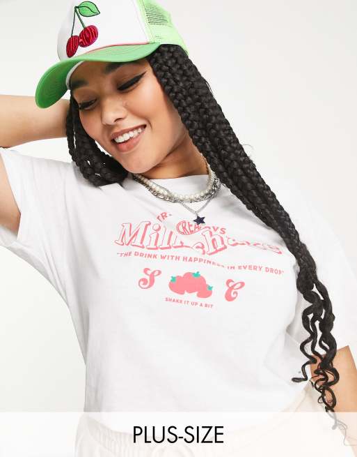 Heartbreak Plus oversized t-shirt with milkshake print in white