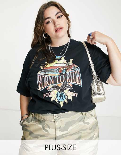 Heartbreak Plus oversized t-shirt with race car graphic in black