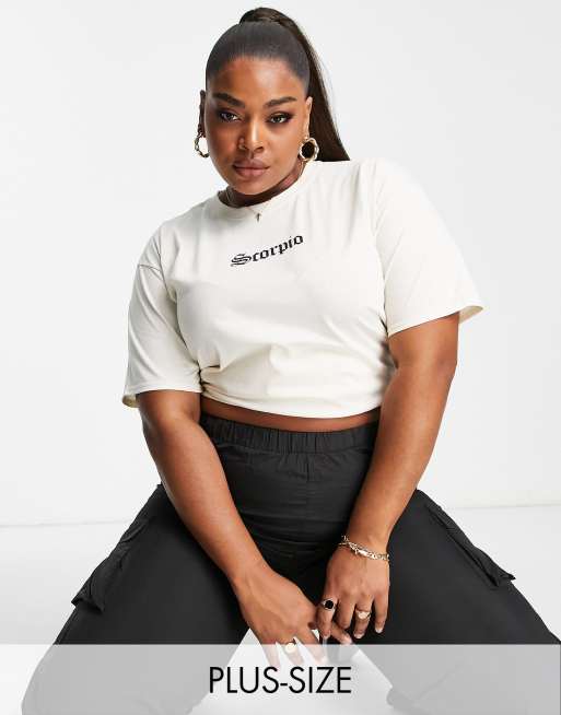 Heartbreak Plus oversized t-shirt with scorpio star sign in beige