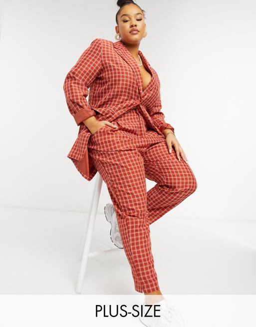 Heartbreak Plus - Pantaloni sartoriali con pinces a quadri color ruggine