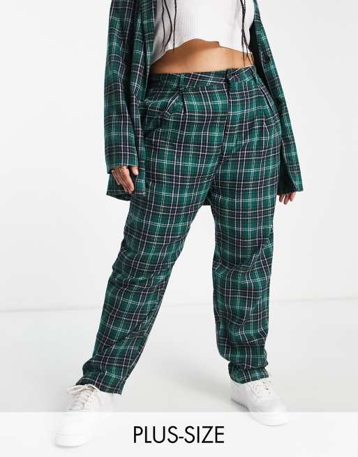Heartbreak Plus - Pantaloni sartoriali con pinces verdi a quadri