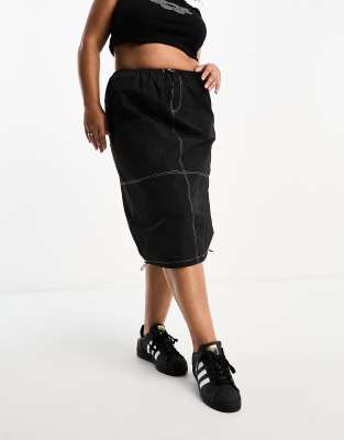 Heartbreak Plus Heartbreak Plus parachute midi skirt with contrast stitch in black