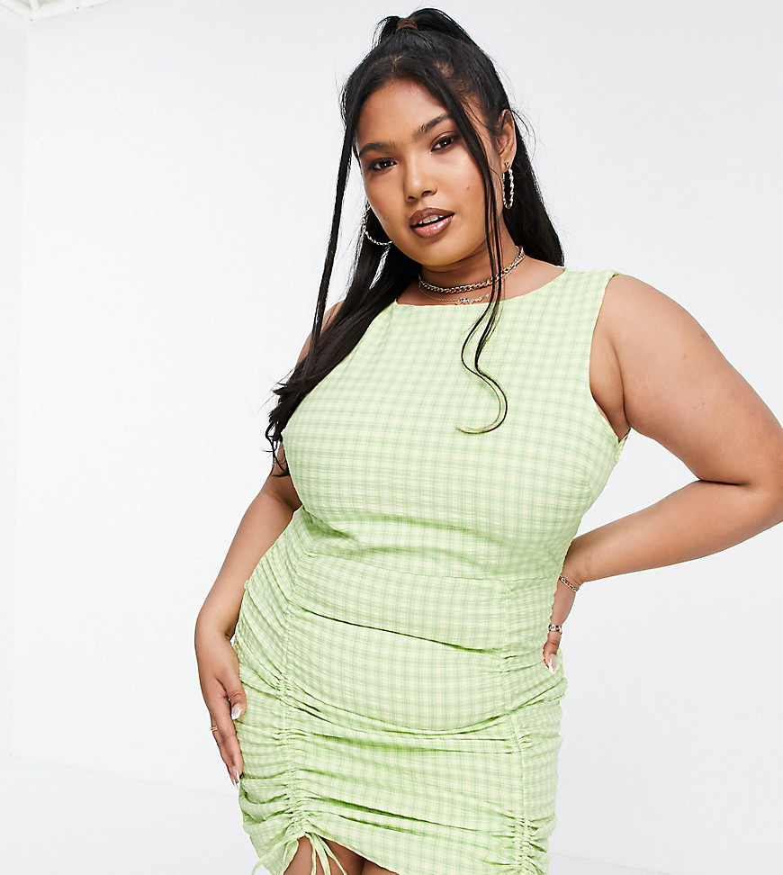 Heartbreak Plus ruched gingham dress in lime-Green