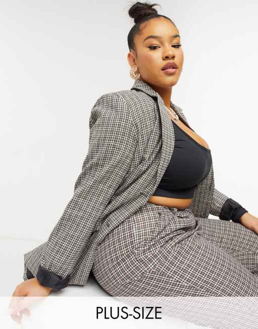 Heartbreak Plus slouchy boyfriend blazer in heritage check ASOS