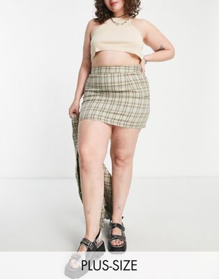 Heartbreak Plus tailored mini skirt co-ord in sage check