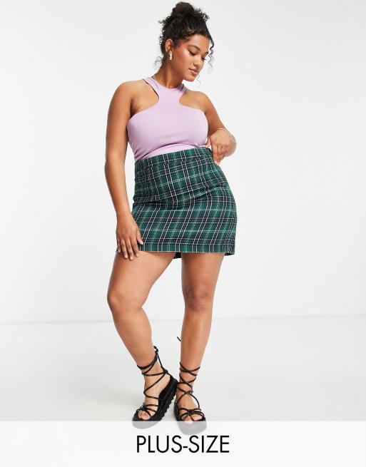 Green plaid short clearance skirt