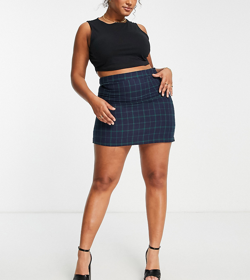 Plus-size skirt by Heartbreak Add-to-bag material Check design High rise Zip-side fastening Slim fit