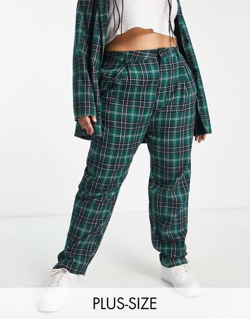 Green plaid pants plus 2024 size