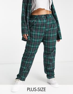 Heartbreak Plus Heartbreak Plus tailored peg leg trousers in green check
