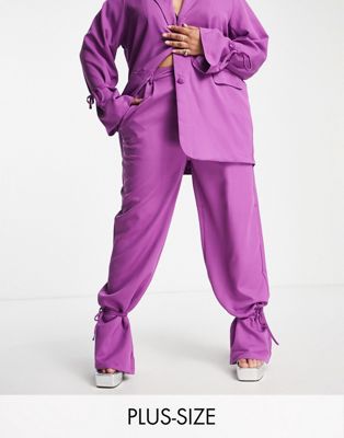 Heartbreak Plus tie cuff tailored trousers co-ord in purple - ASOS Price Checker
