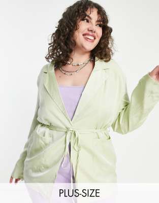 Heartbreak Plus tie waist blazer in sage green