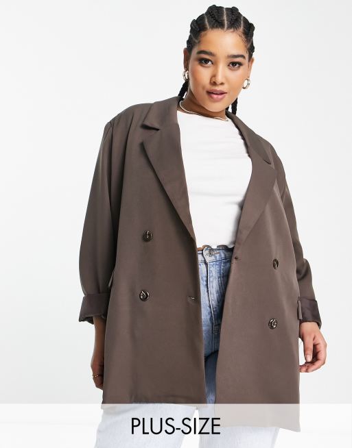 Heartbreak – Plusstorlek – Brun oversize kavaj i dad-modell