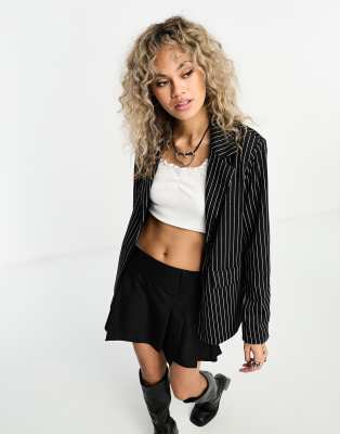 Shop Heartbreak ponte pinstripe blazer co ord in black and white Online – Trendy & Affordable Fashion
