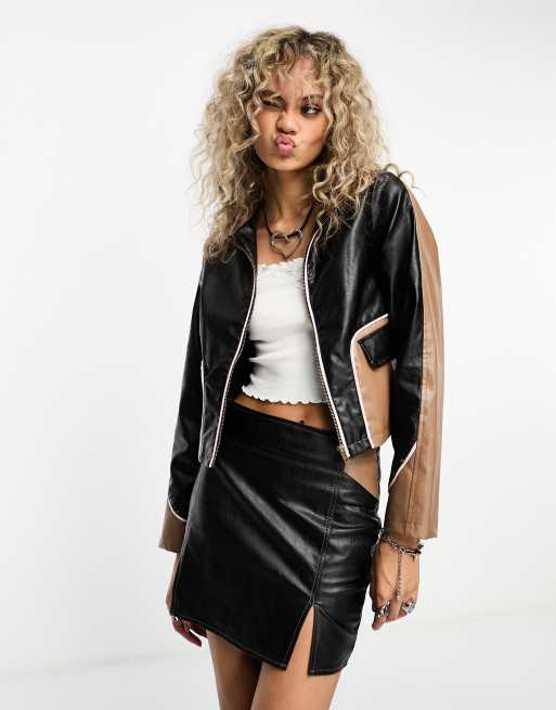 Heartbreak PU biker jacket in black (part of a set) 