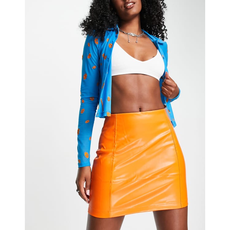 Orange denim skirt and jacket outlet set