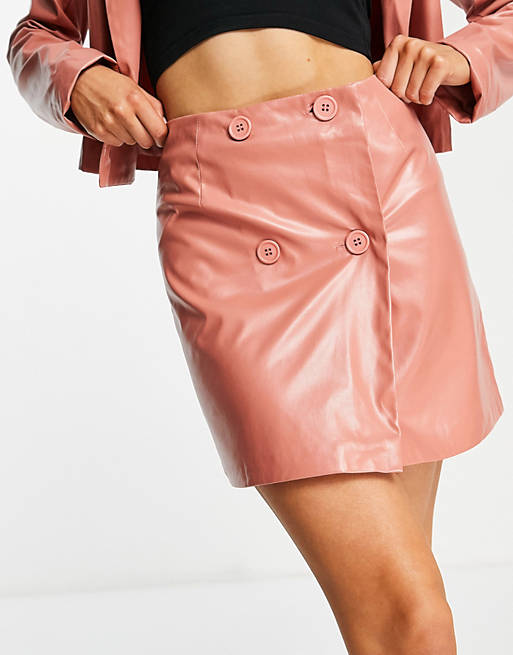 Heartbreak PU mini wrap skirt co-ord in rust
