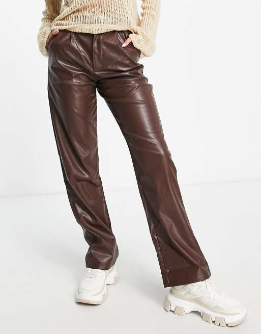 Heartbreak PU wide leg trousers in chocolate brown | ASOS