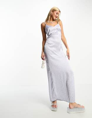 Heartbreak satin cami maxi dress with side split in lilac ditsy floral - ASOS Price Checker