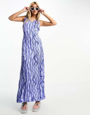 Heartbreak satin flippy hem maxi dress in blue swirl print - ASOS Price Checker