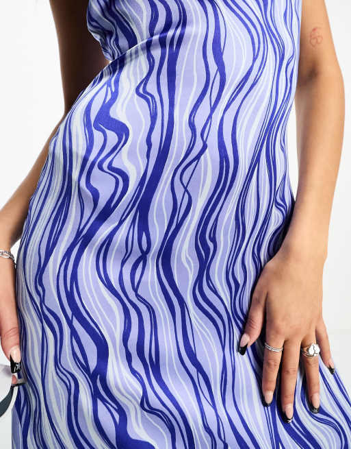 Heartbreak satin flippy hem maxi dress in blue swirl print | ASOS