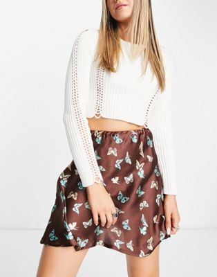 satin flippy mini skirt in butterfly print-Multi