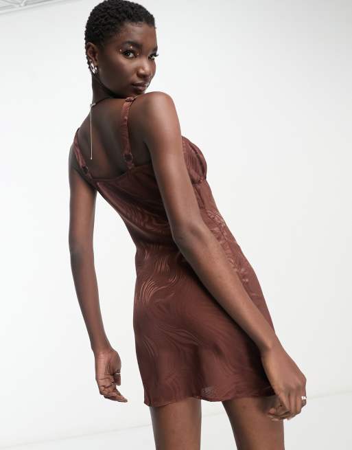 Heartbreak satin jacquard cami mini dress in chocolate brown