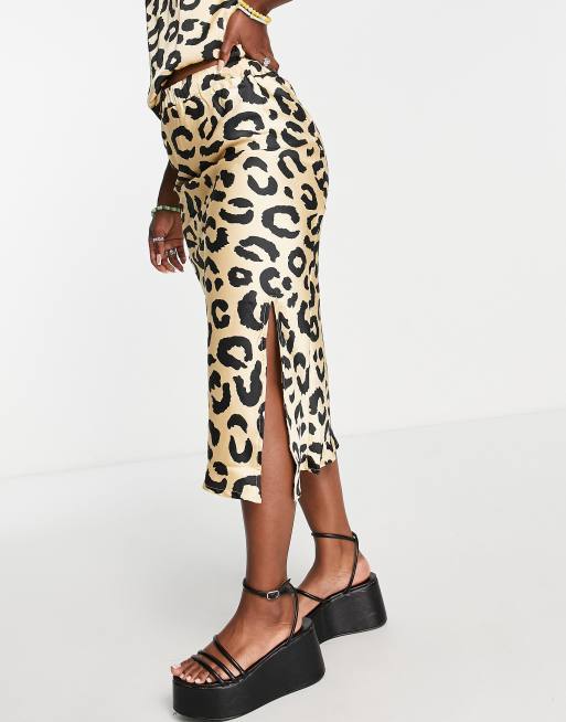 Leopard midi clearance side split skirt