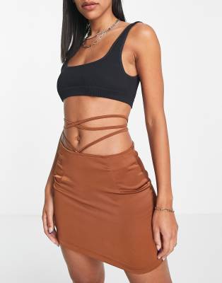 Heartbreak Heartbreak satin strap waist skirt co-ord in rust-Copper