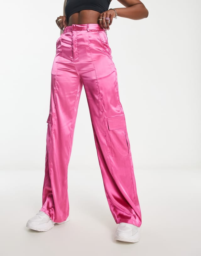 Heartbreak satin wide leg cargo pants in pink