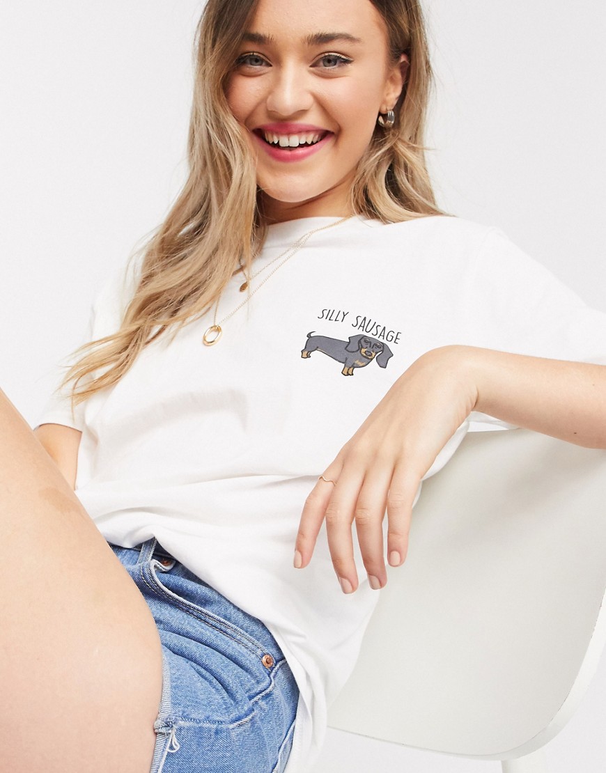 Heartbreak sausage dog print oversized t-shirt in white