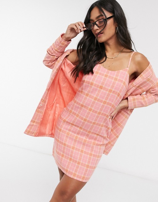 Heartbreak scoop neck tailored cami dress in pink and coral check