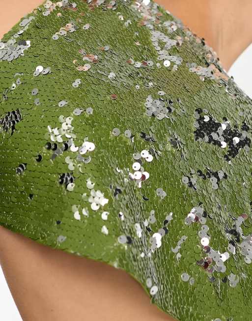 Heartbreak sequin halterneck crop top in khaki (part of a set), 4 of 4