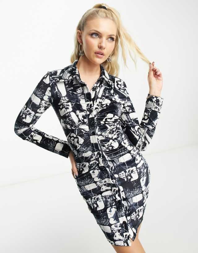 Heartbreak shirt dress in mono photographic print