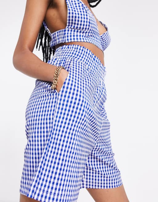 Heartbreak - Short met hoge taille en gingham ruit in blauw, deel van co-ord set, 3 van 4