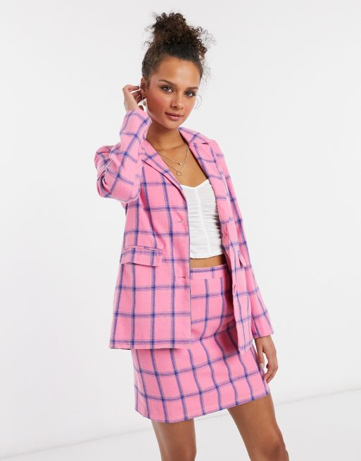 Pink checked boyfriend blazer sale